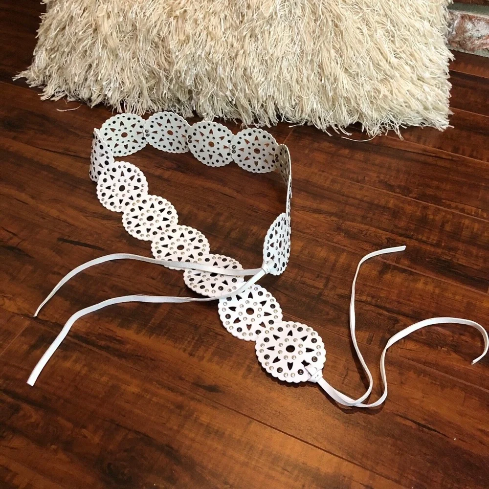 BoHo Hippie Festival Off White Disc Faux Leather Fringe Tie Hip Belt Med…